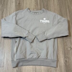 Nike Tigers Sweatshirt Size Small Gray  Side Pocket Zip Crewneck Long‎ Sleeve